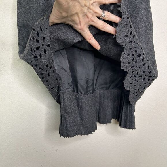 Cynthia Steffe Laser Cut Layered Ruffle Pleated Hem Pocketed Gray Wool Dress 2 - Picture 6 of 14